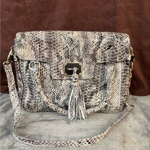 Elliott Lucca Snakeskin Embossed Leather Satchel Crossbody